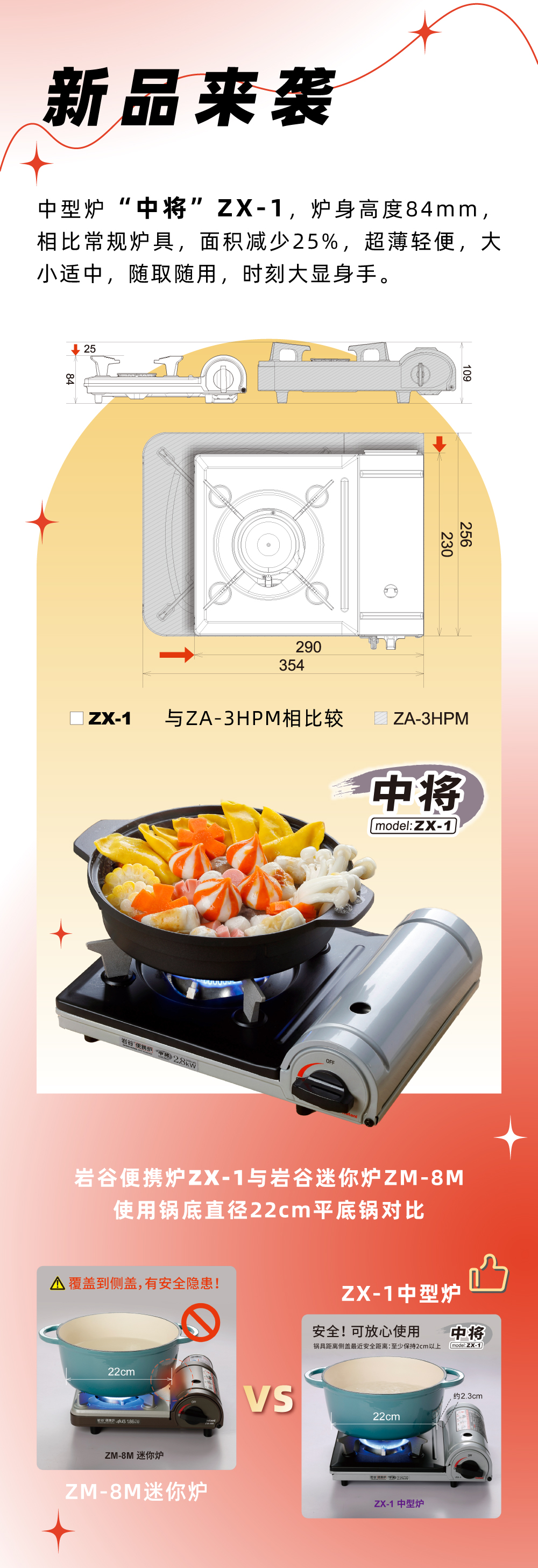 KY.COM便携炉ZX-1，炉身高度84mm，相比常规炉具，面积减少25%，
超薄轻便，大小适中，随取随用，时刻大显身手。